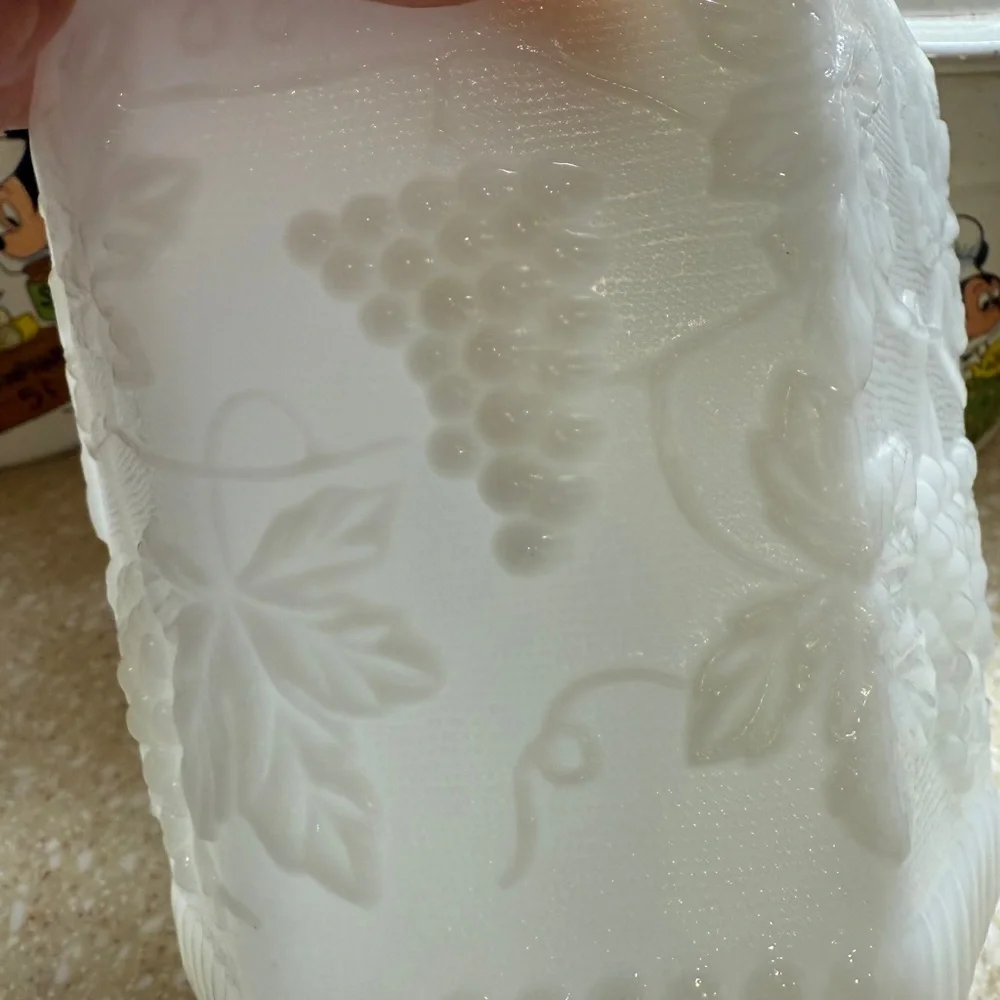 Fire King White Milk Glass Grape Motif Vase Anchor Hocking